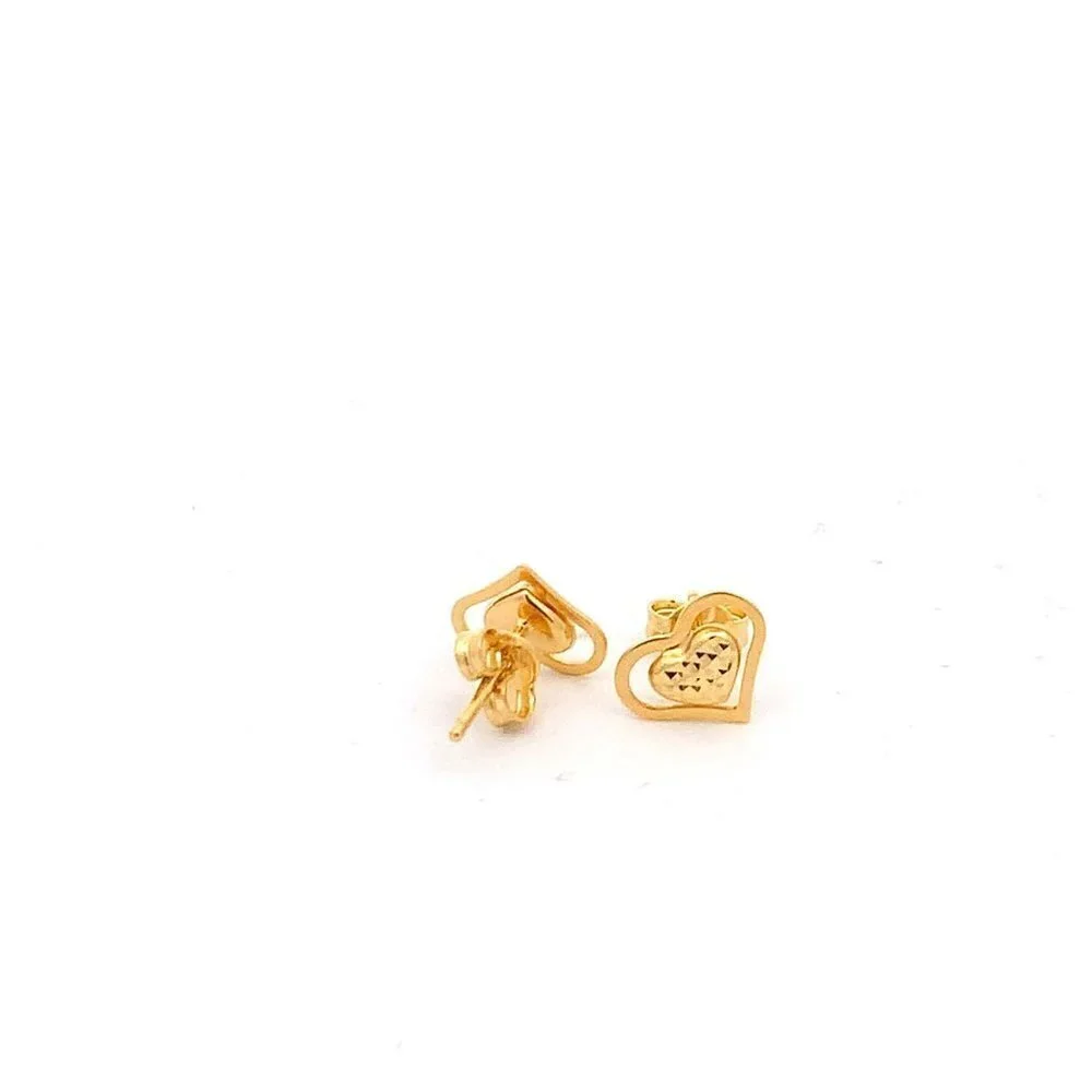 18K Yellow Gold Earrings Heart Stud 1.13grams - Picture 5 of 12